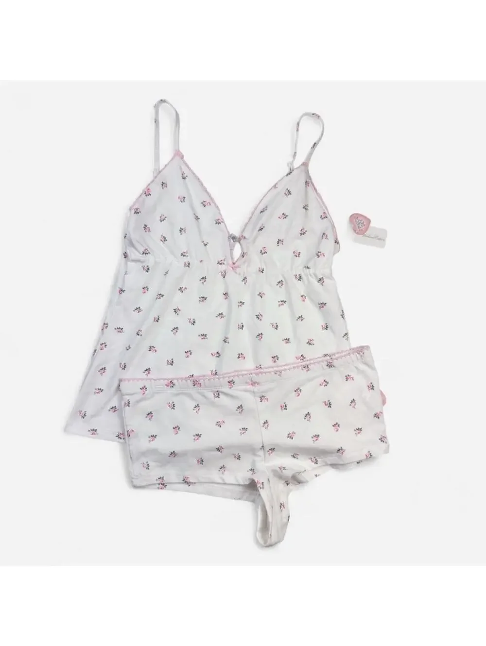 Coquette Floral Rosebud Cami and Shorts Pajama Set in White